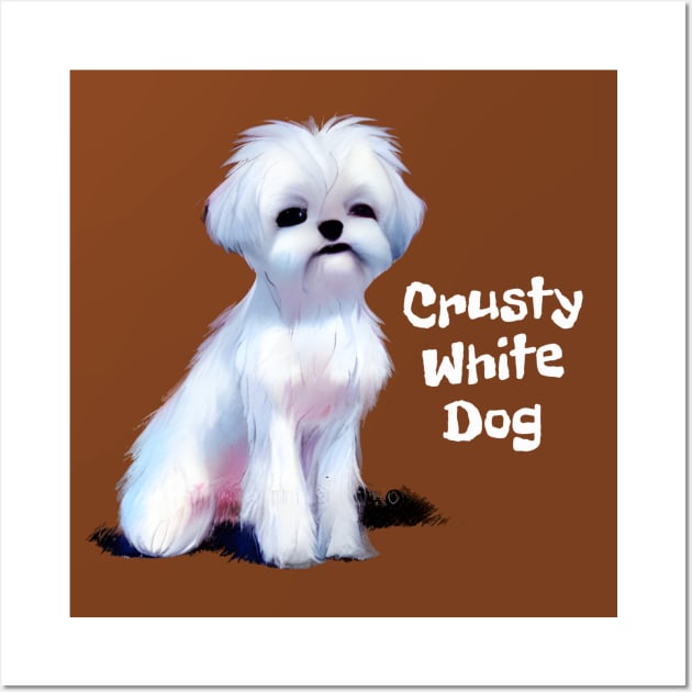 Cute Little Crusty White Dog with Fluffy Curly Haired Wall Art by Mochabonk